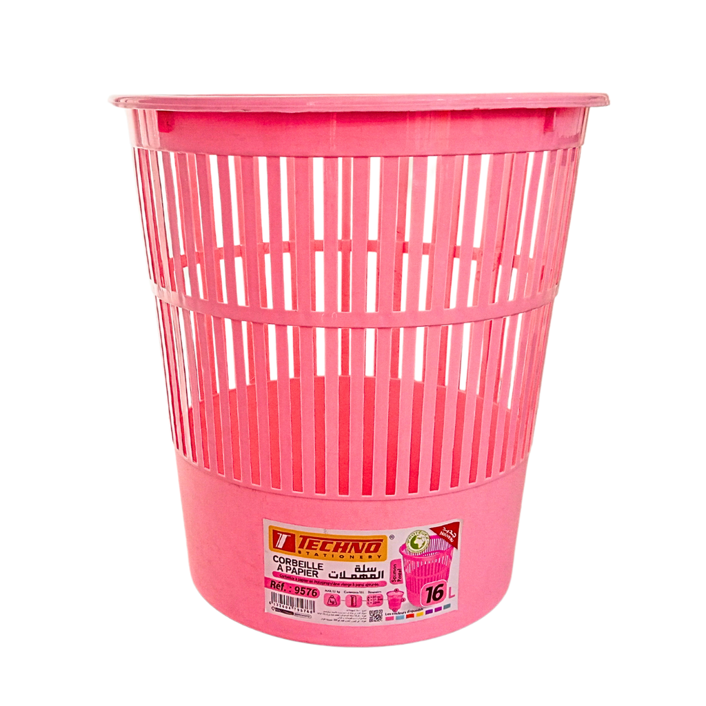 Corbeille à Papier TECHNO en PP 16L Ronde Saumon Pastel