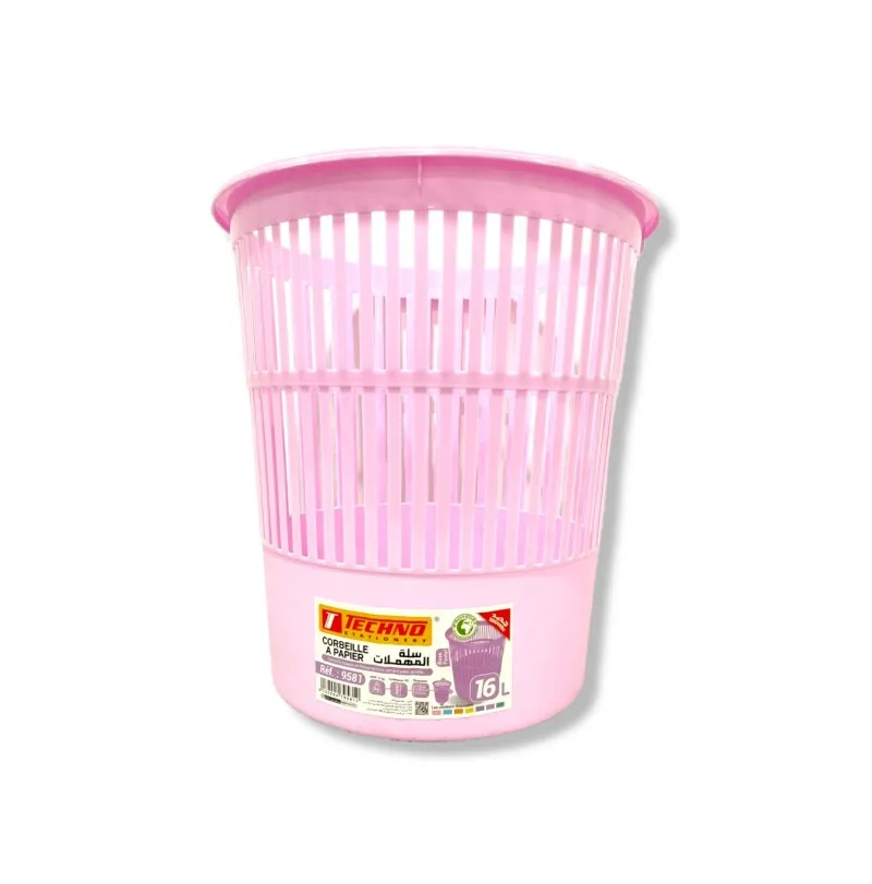 Corbeille à Papier TECHNO en PP 16L Ronde Rose Pastel