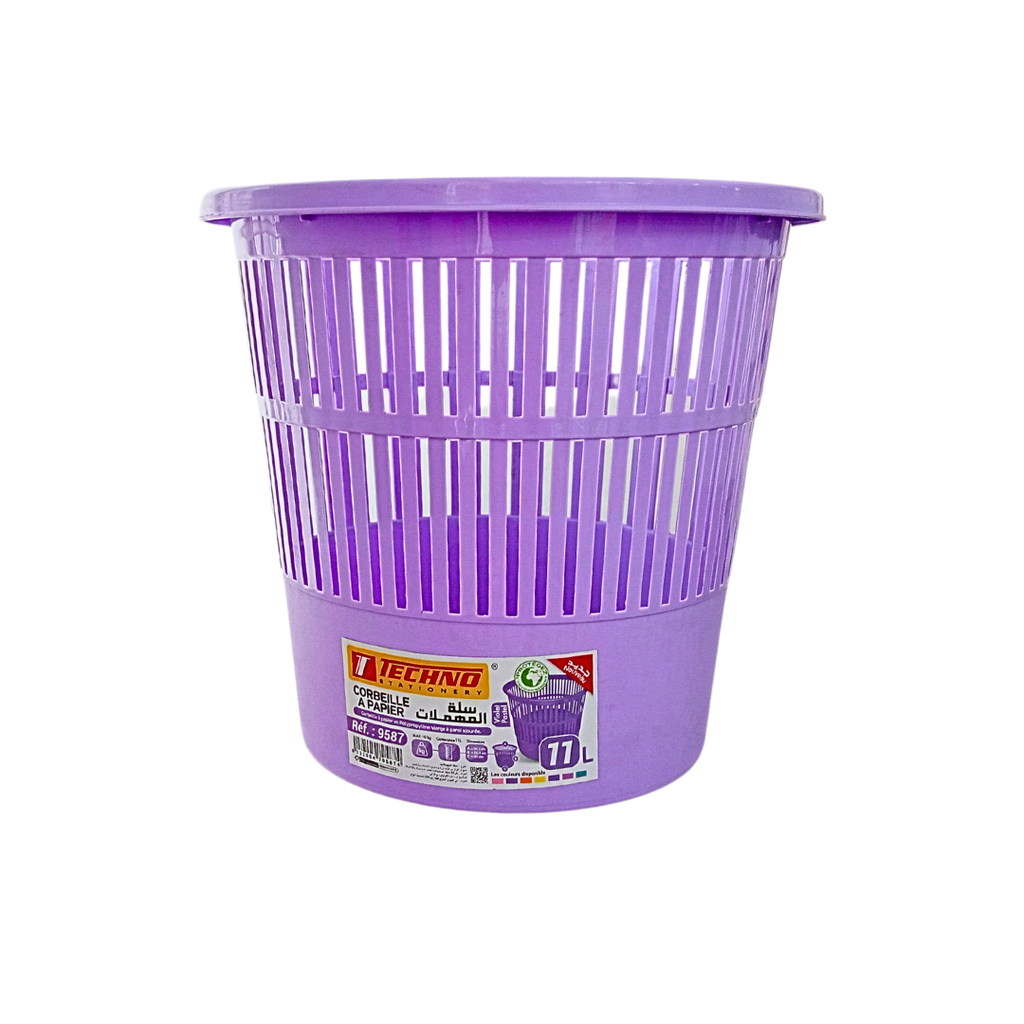 Corbeille à Papier TECHNO en PP 11L Ronde Violet Pastel