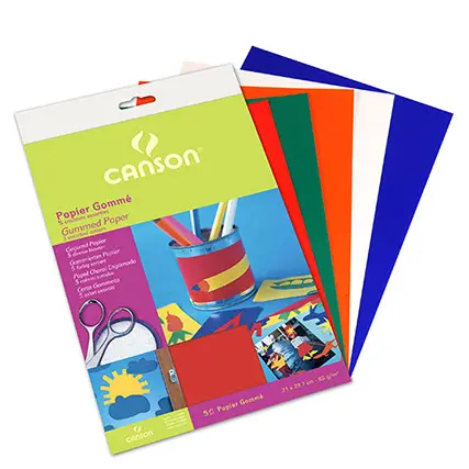 Papier gommé CANSON 21 x 29.7 cm 85g 5 Feuilles couleurs assorties