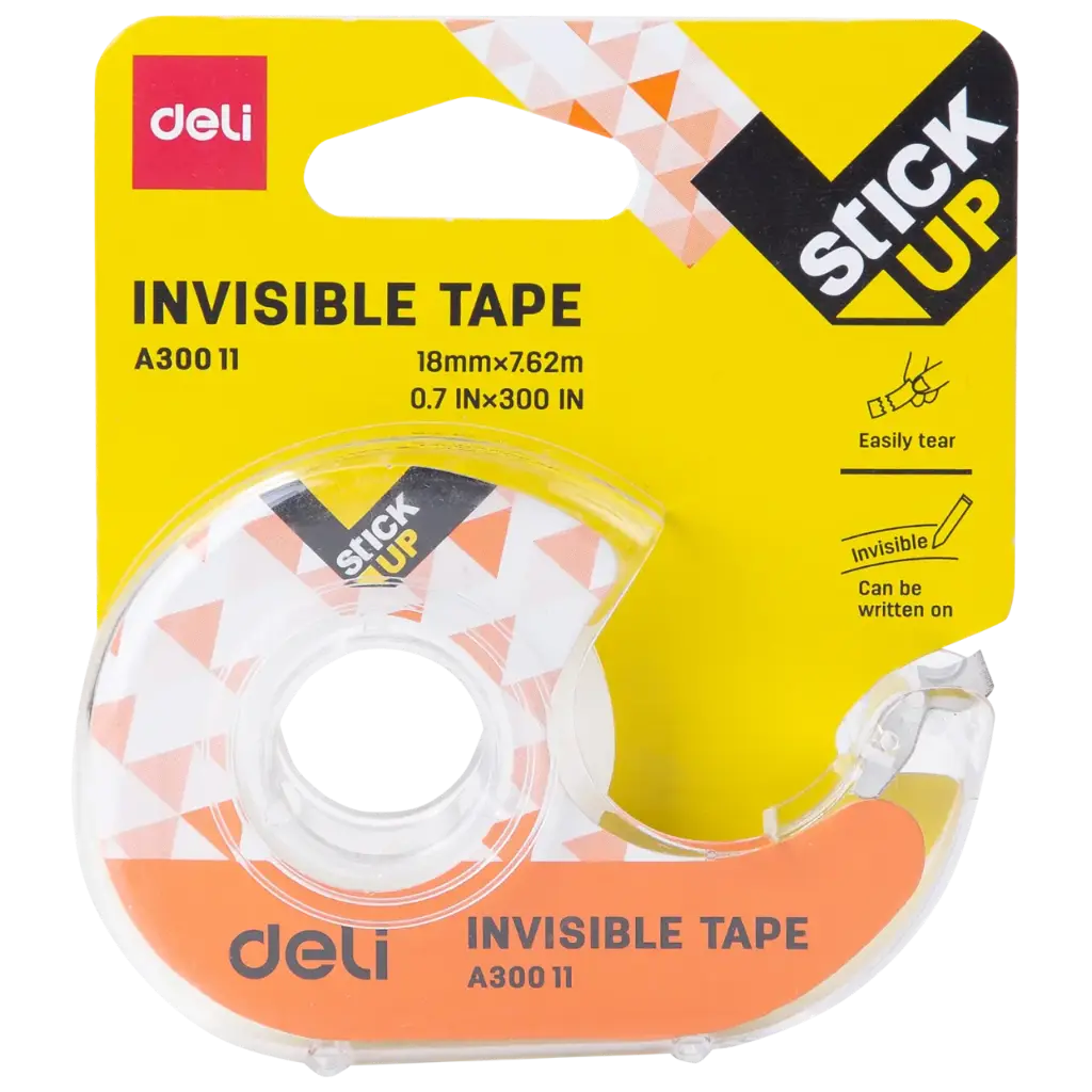 Rouleau de scotch DELI A300 11 invisible Tape 18mm x 7.62m avec dévidoir