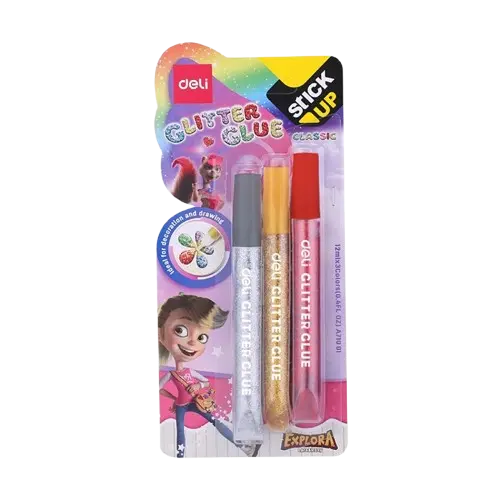 Colle Glitter DELI Explora Classic Multi-Couleurs 12ml à Paillettes 03 Tubes
