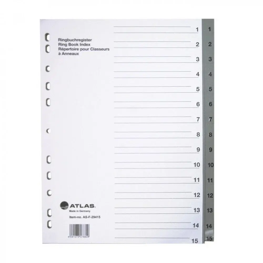Intercalaire ATLAS 1-15 en PP A4 Multi-Couleurs