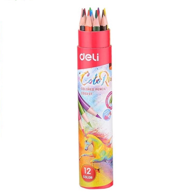 Crayons De Couleur DELI ColoRun Boite En Tube De 12 Avec Taille crayon