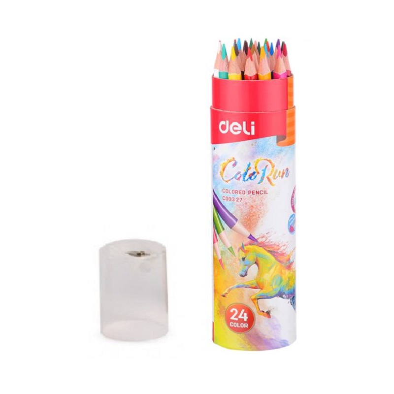 Crayons De Couleur DELI ColoRun Boite En Tube De 24 Avec Taille Crayon