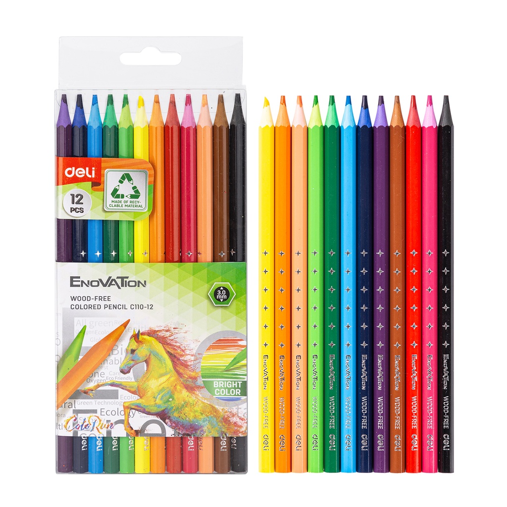Crayons De Couleur DELI Enovation Wood Free Pochette De 12