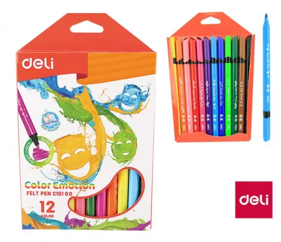 Stylo Feutre DELI Color Emotion GM Lavable Boite de 12 Couleurs 