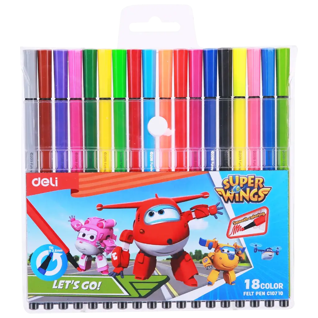 Stylo Feutre DELI Super Wing Let's Go Pochette de 18 Couleurs