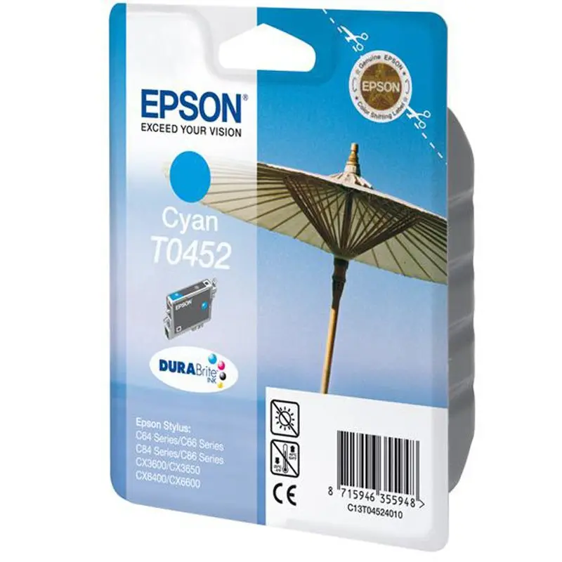 Cartouche D'encre EPSON T0452 Cyan pour Imprimantes CX3600 CX3650 CX6400 CX6600 Stylus C64 C64 Photo C66 Photo C84 C84 Photo C84N C84WN