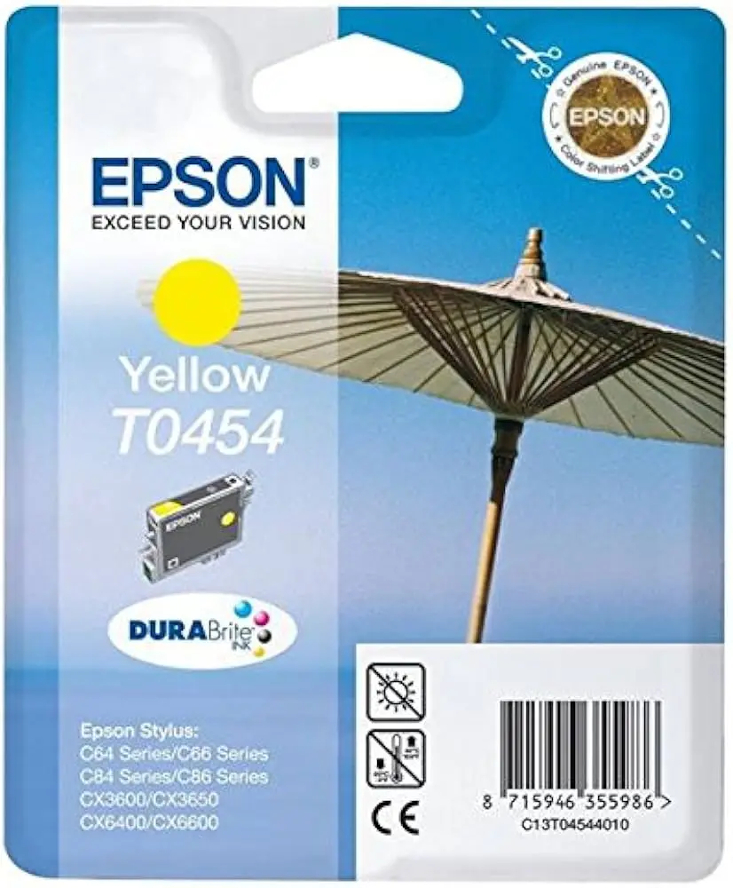 Cartouche D'encre EPSON T0454 Yellow Pour Imprimantes CX3600 CX3650 CX6400 CX6600 Stylus C64 C64 Photo C66 Photo C84 C84 Photo C84N C84WN
