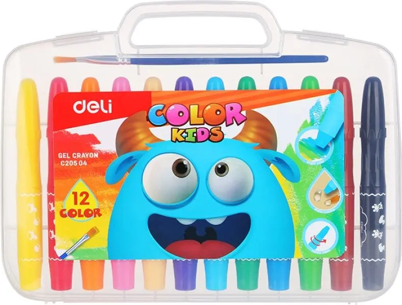 Stylo Feutre DELI Color Kids Gel Boite de 12 Couleurs en Mallette PP 