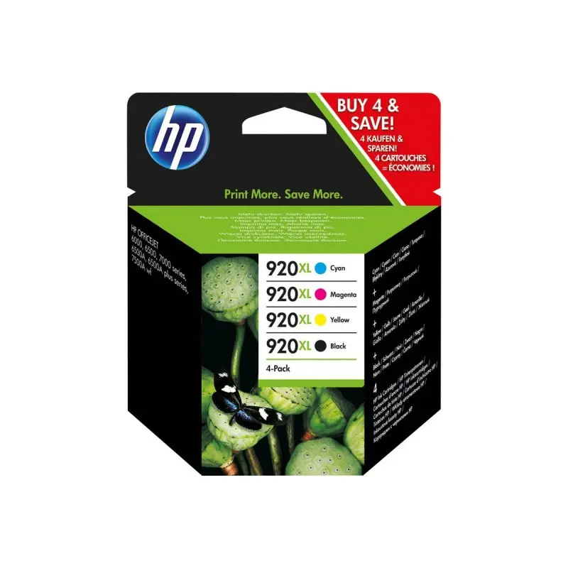 Pack de 4 Cartouches D'encre HP 920XL CYMBK pour imprimante 6000 , 6500 , 7000 , 7500 , 7500A
