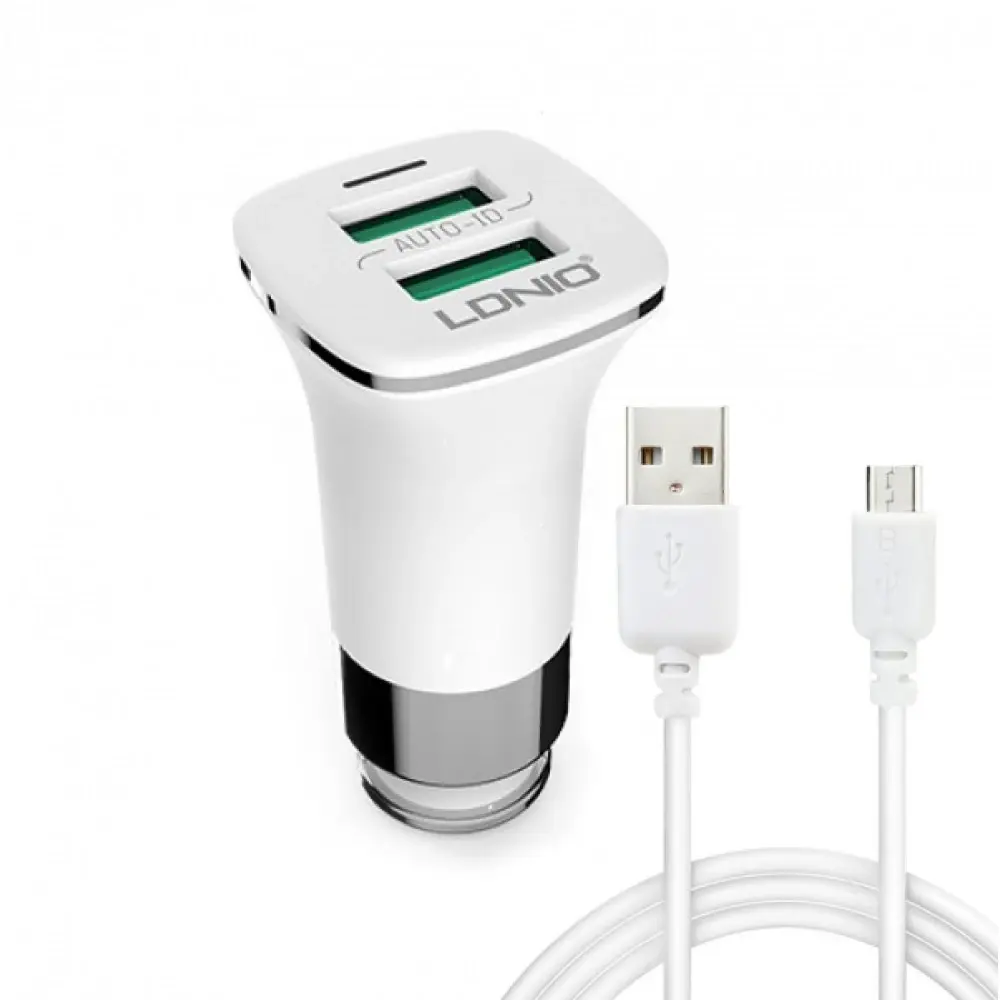 Chargeur Automobile LDNIO C301 Auto-ID Fast Charging 2 Ports USB 5V/3.6A 17W Avec Câble Data MicroUSB 1m Pour Téléphone Portable Android/iOS