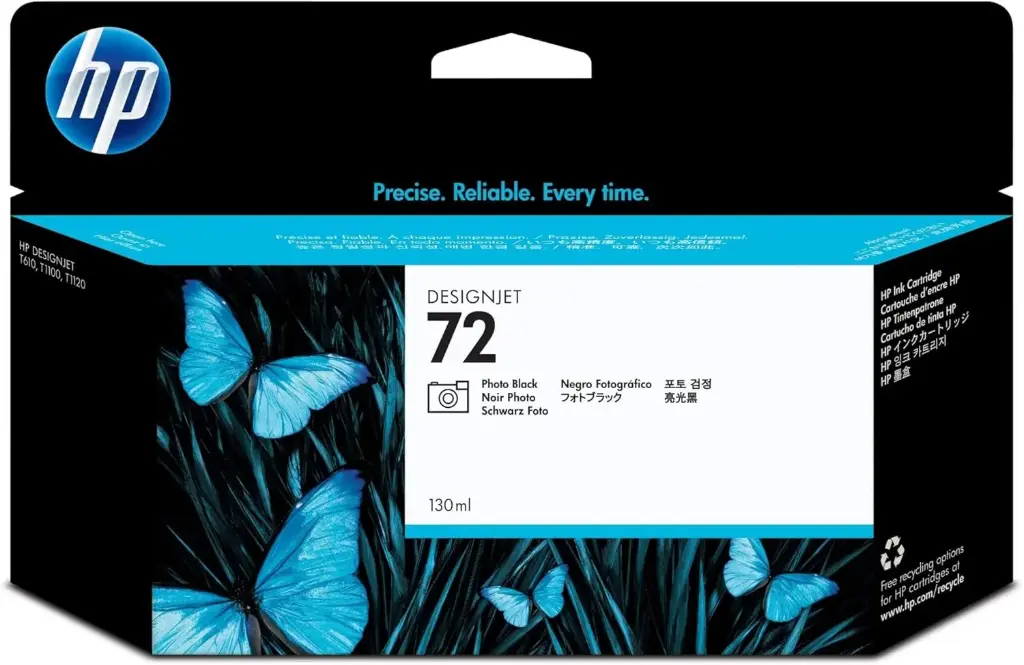 Cartouche D'encre HP 72 Noir Photo  pour Imprimantes Designjet T1100 T1120 T1200 T1300 T610 T620 T770 T790 T795