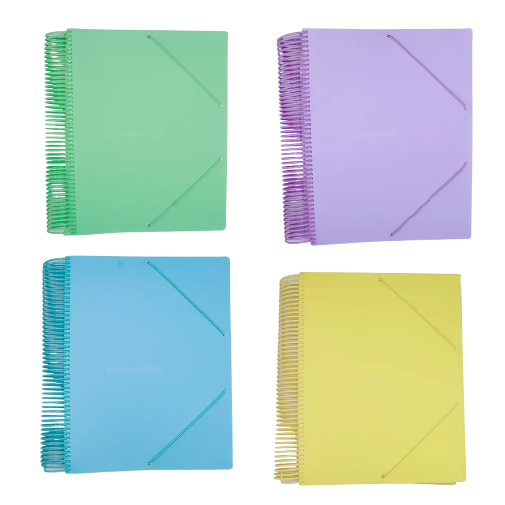Porte Vues CRISTAL en PP A4 120 Pochettes 240 Vues avec Spiral Multi-Couleurs Pastel