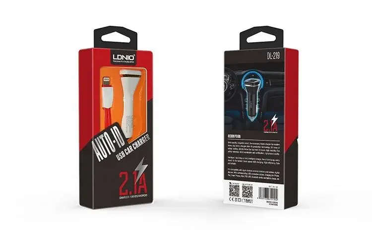 Chargeur Automobile LDNIO Auto-ID 2 Ports USB 3.1A Avec Câble Data Pour Téléphone Portable Android/iOS