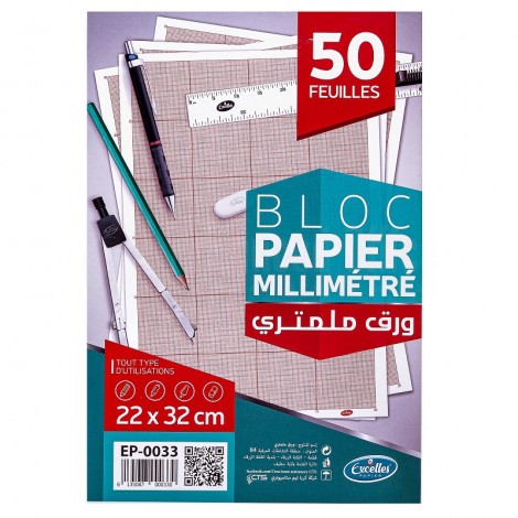Papier Millimétrique EXCELLES 22x32cm Pochette de 50 Feuilles