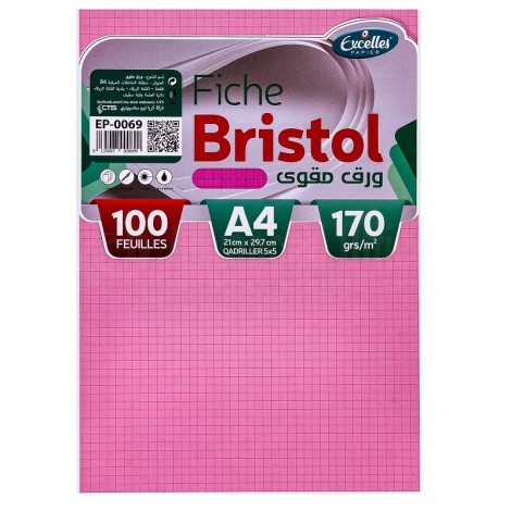 Fiche Bristol EXCELLES Quadrille A4 170 g/m² Rose Paquet de 100 Feuilles