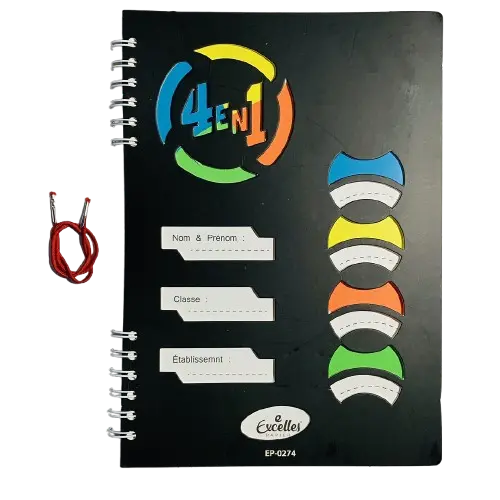 Cahier EXCELLES 240 Pages A4 à Spirale avec Fermeture Elastique 4 Intercalaires 