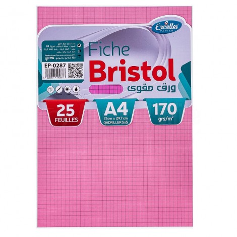 Fiche Bristol EXCELLES A4 170 g/m² Quadrille Rose Paquet de 25 Feuilles