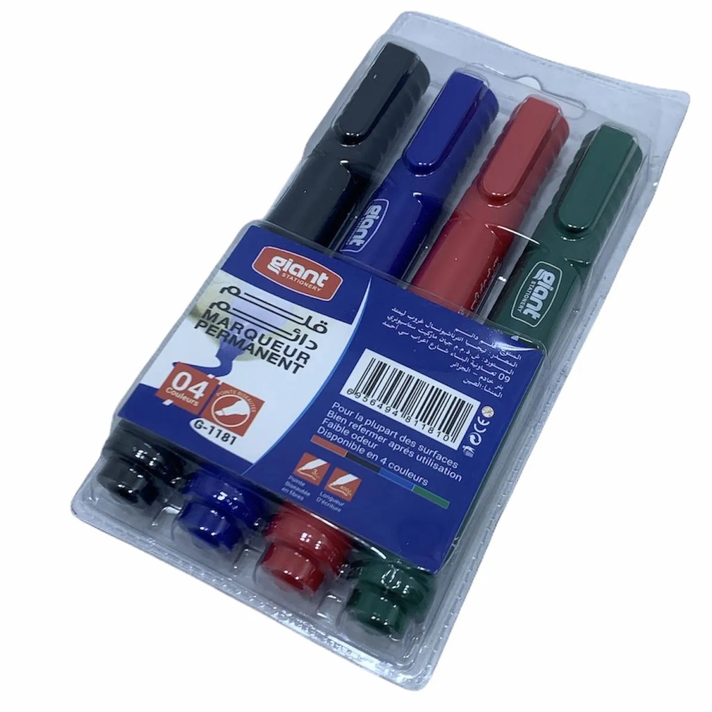 Marqueur Permanent GIANT Jeu de 4 Couleurs