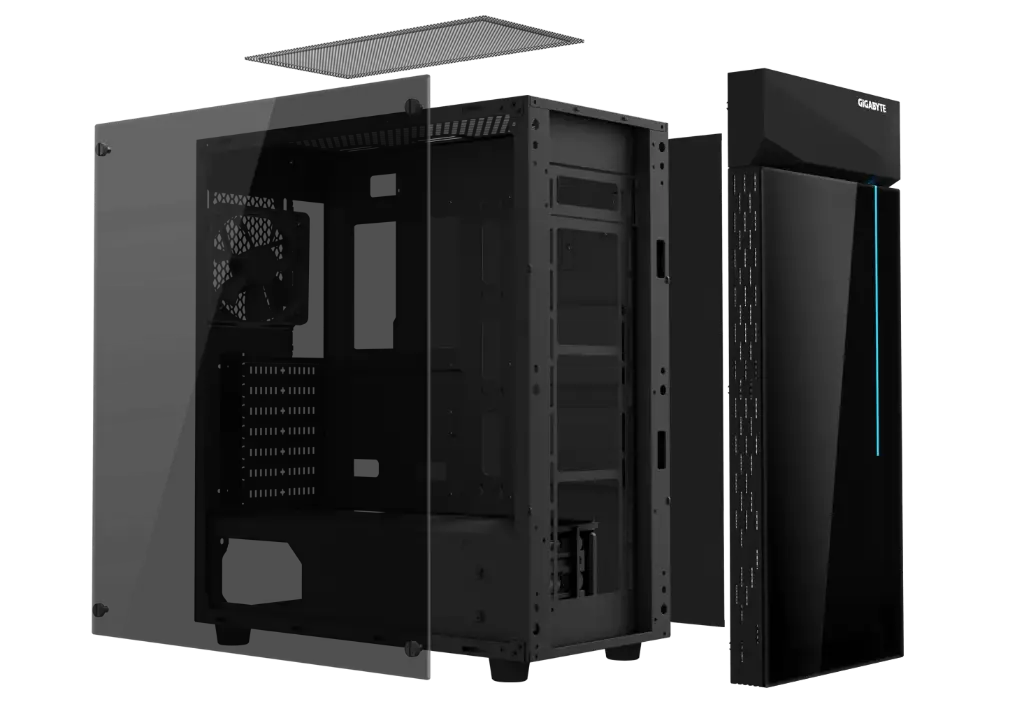 Boitier GIGABYTE C200 Glass Moyen Tour RGB Bouton De Réinitialisation Et Bouton D'alimentation Noir