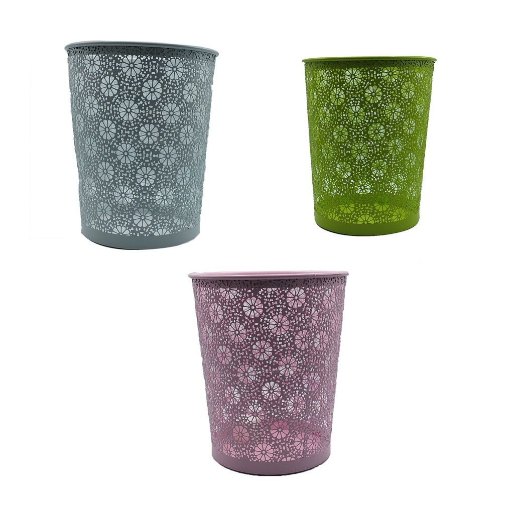 Corbeille à Papier Métallique PM Ronde Motif Fleurs Multi-Couleurs