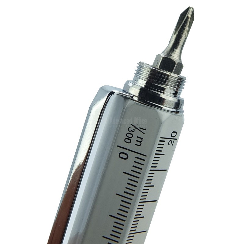 Stylo 5 en 1 (Stylo à bille + Stylet + Tournevis plat (Français)/cruciforme (Américain) + Règle Multi unités + Niveau à bulle) Gris