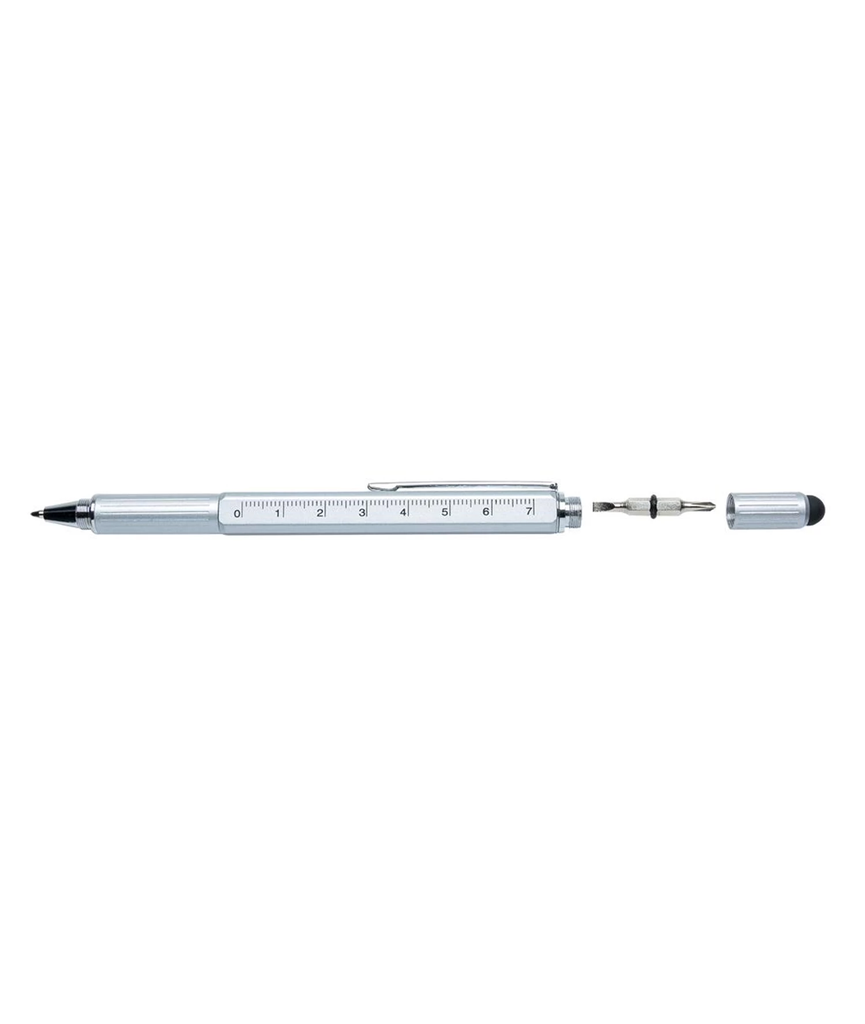 Stylo 5 en 1 (Stylo à bille + Stylet + Tournevis plat (Français)/cruciforme (Américain) + Règle Multi unités + Niveau à bulle) Blanc