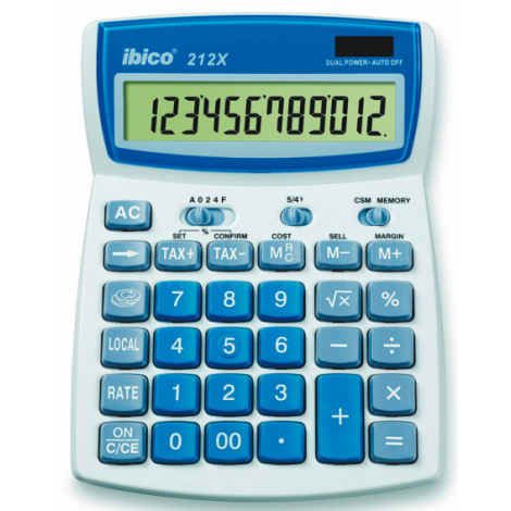 Calculatrice De Bureau IBICO 212X 12 Chiffres Blanc et Bleu