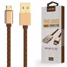 Câble Data LDNIO LS25 Micro USB Two Side Fast Connect 2.1A 1.2m Pour Smartphone Et Tablette Android Gold
