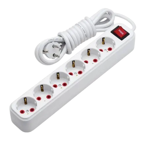 Multiprise BMS 6 prises 3 pôles 2m 220/250V 16A avec Interrupteur