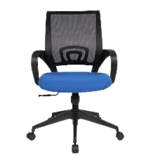 Chaise Opérateur en Plastique Filet avec Accoudoirs Piètement Chromé Bleu