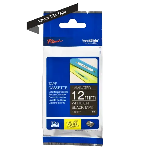 [TZE-335] Recharge BROTHER 12mm blanc sur Noir pour PT-H300