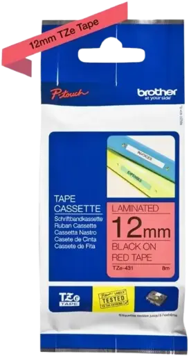 [TZE-431] Recharge BROTHER 12mm Noir sur Rouge pour PT-H300