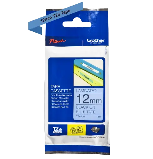 [TZE-531] Recharge BROTHER 12mm Noir sur Bleu pour PT-H300