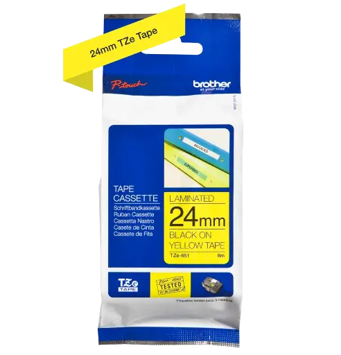 [TZE651] Ruban BROTHER TZE651 Noir sur Jaune 24mm 