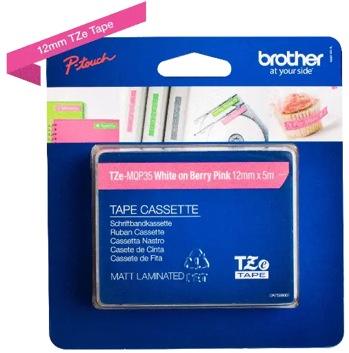 [TZEMQP35] Recharge BROTHER 12mm blanc Sur Rose Mat Pour PT-H300