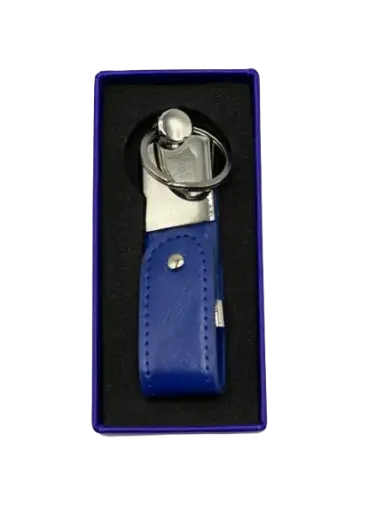 [USB11/32GO/BLEU] Clé USB 32Go Rotative Chrome en Cuir Bleu en Boite