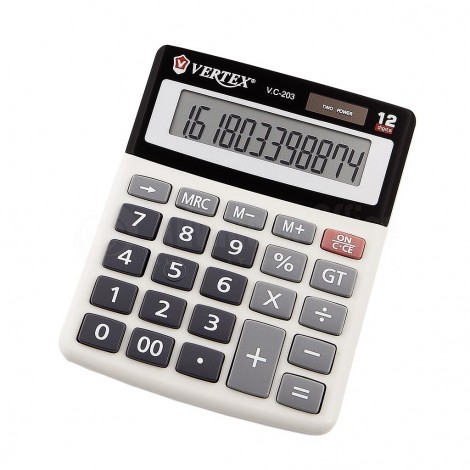 [V.C-203] Calculatrice De Bureau VERTEX 12 Chiffres Blanc et Noir