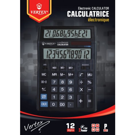 [VC-2633] Calculatrice De Bureau VERTEX 12 Chiffres Noir