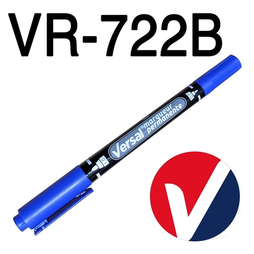 [VR-722B] Marqueur Permanent VERSAL Double tête CD/DVD Bleu