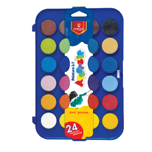 [VS-0262] Aquarelle De 24 Couleurs VERTEX Avec Pinceau En Bois