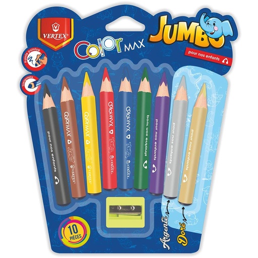 [VS-0427] Crayons De Couleur VERTEX Jumbo Boite De 9 Avec Taille Crayon