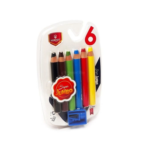 [VS-0432] Crayons De Couleur VERTEX Super Jumbo Boite De 5 Avec Taille Crayon