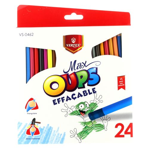 [VS-0462] Crayons De Couleur VERTEX Max Oups Effaçable Boite De 24
