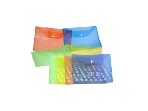 [W-209A4] Pochette Enveloppe A4 avec Bouton en Plastique Multi-Couleurs 