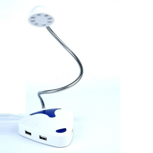 [WL2015] Lampe de Bureau LED Articulée USB avec Base Hub 4 Ports USB Blanc et Bleu