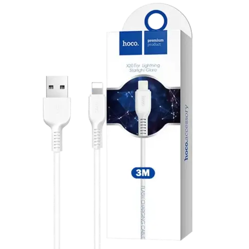 [X20-LIGHTNING] Câble Data HOCO X20 Lightning Starlight Glare 3m Blanc