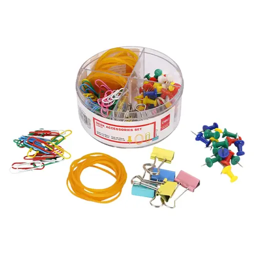 [Z20703] Kit Attaches DELI Clip métallique Trombone Punaises Elastiques